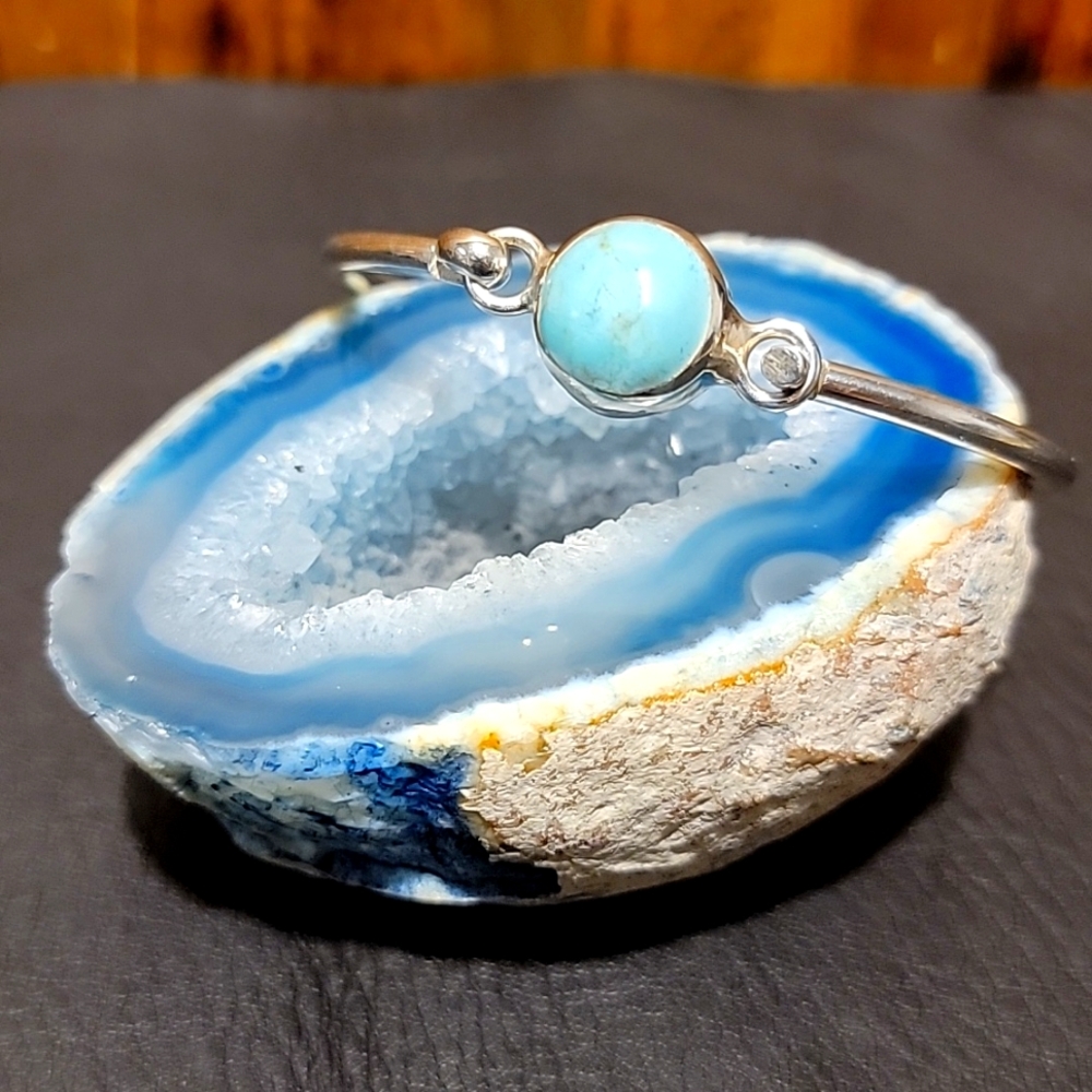 Turquoise Bangle Bracelet Mexico Solid 925 - image 2